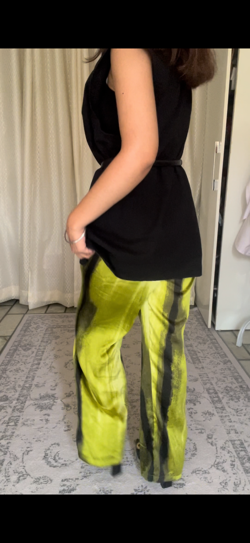 Neon Olive Abstract Satin Pants