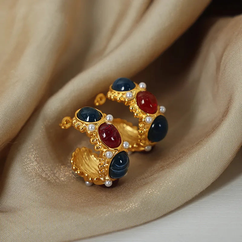 Red Blue Resin Earrings