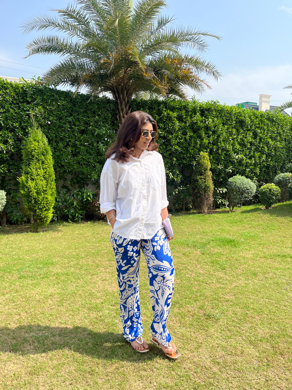 Royal blue Printed Satin Pants