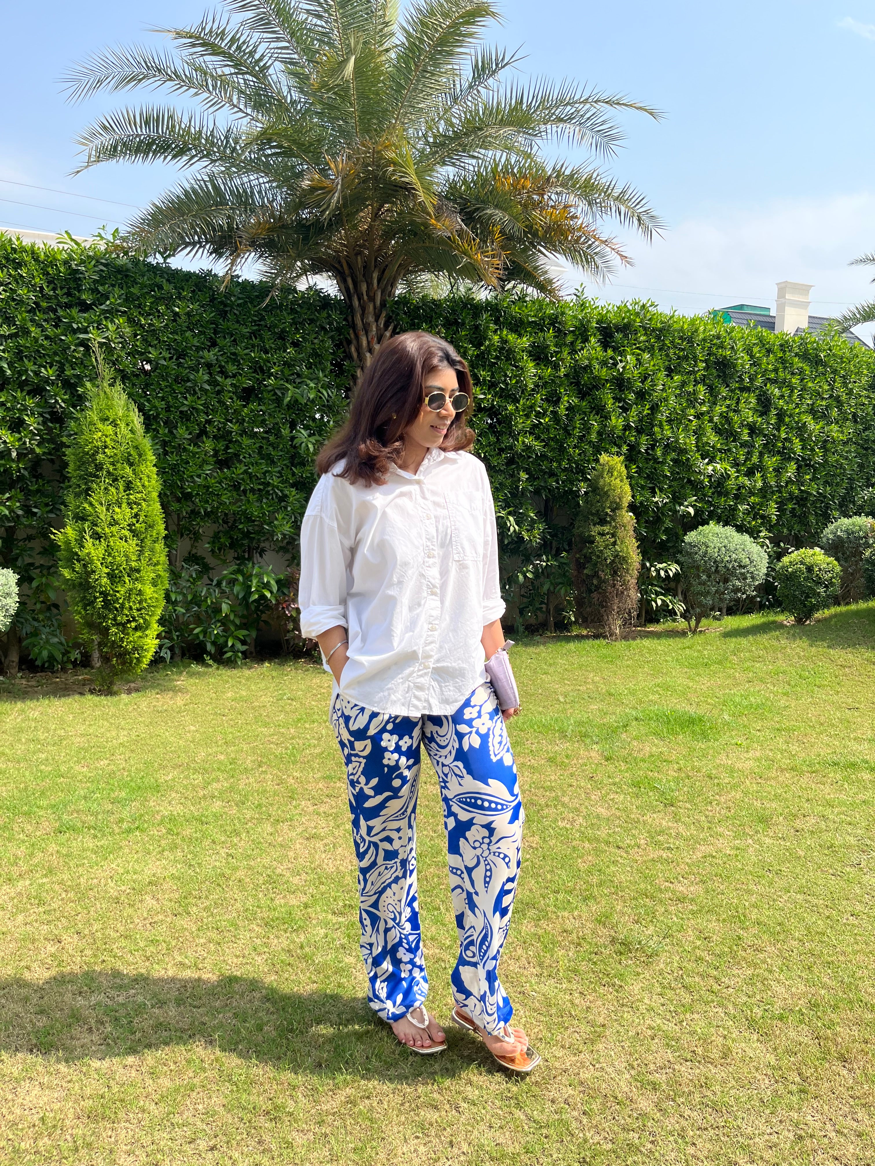 Royal blue Printed Satin Pants