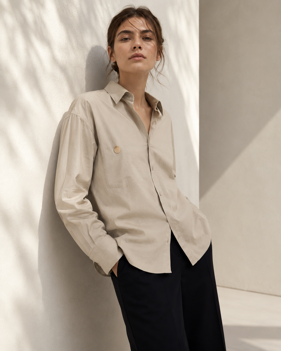Cement Beige Cotton Linen Shirt