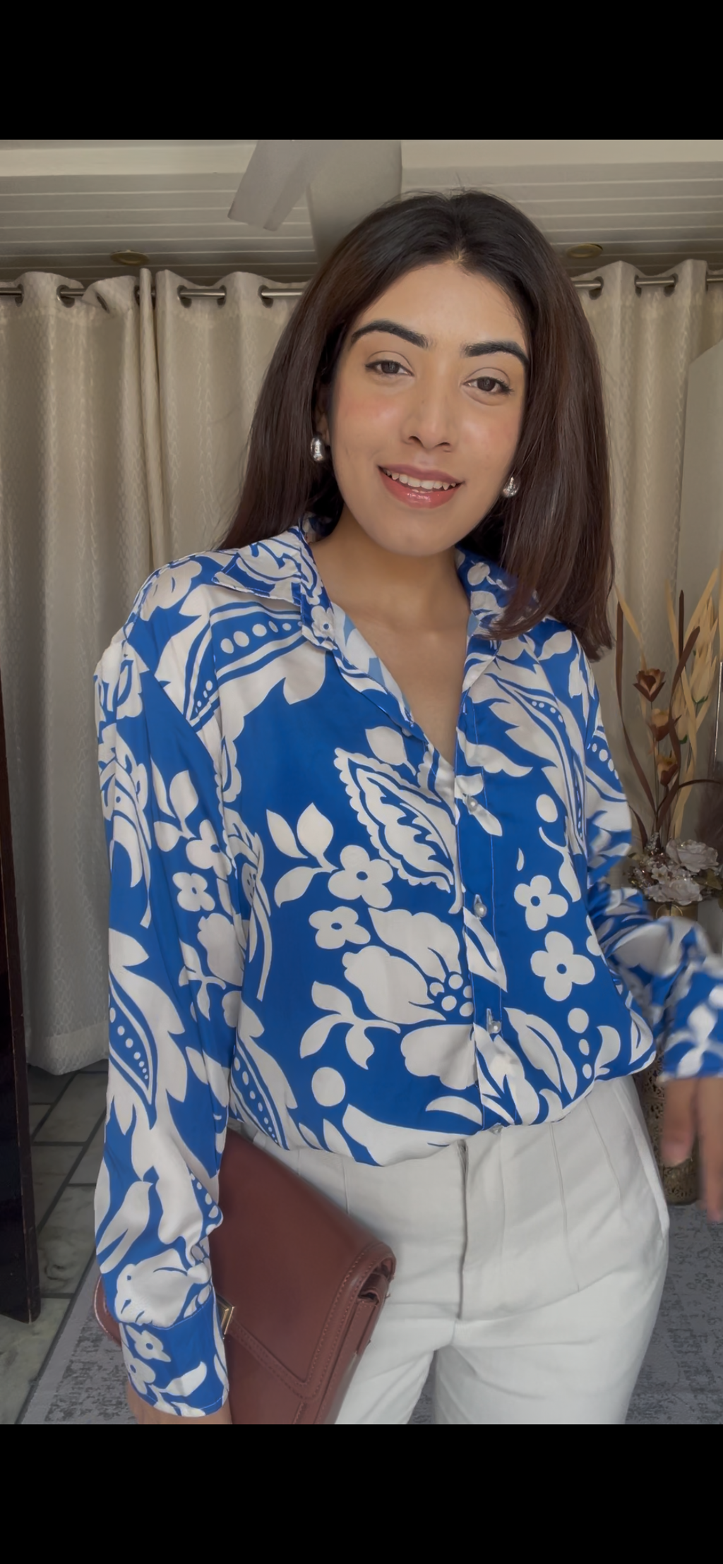 Cobalt Floral Flowing Shirt