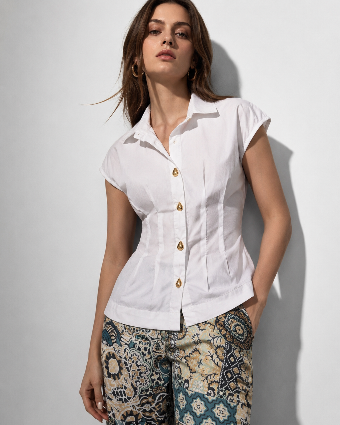 White Poplin Pleated Shirt