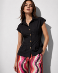 Black Poplin Pleated shirt