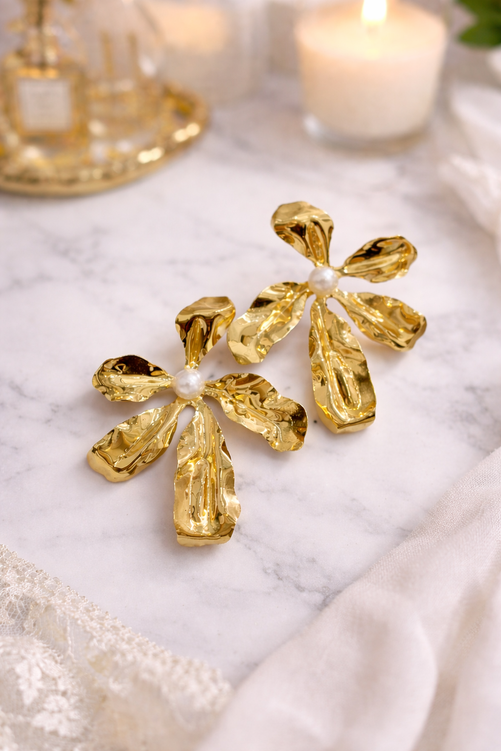 Textured Gold Floral with Pearl Center