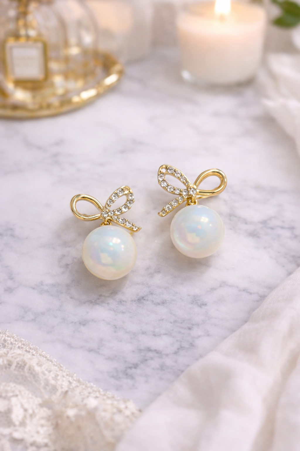 Bow Pearl Drop Earrings