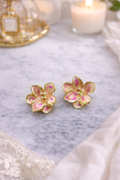 Floral Stud Earrings in Pink & Gold
