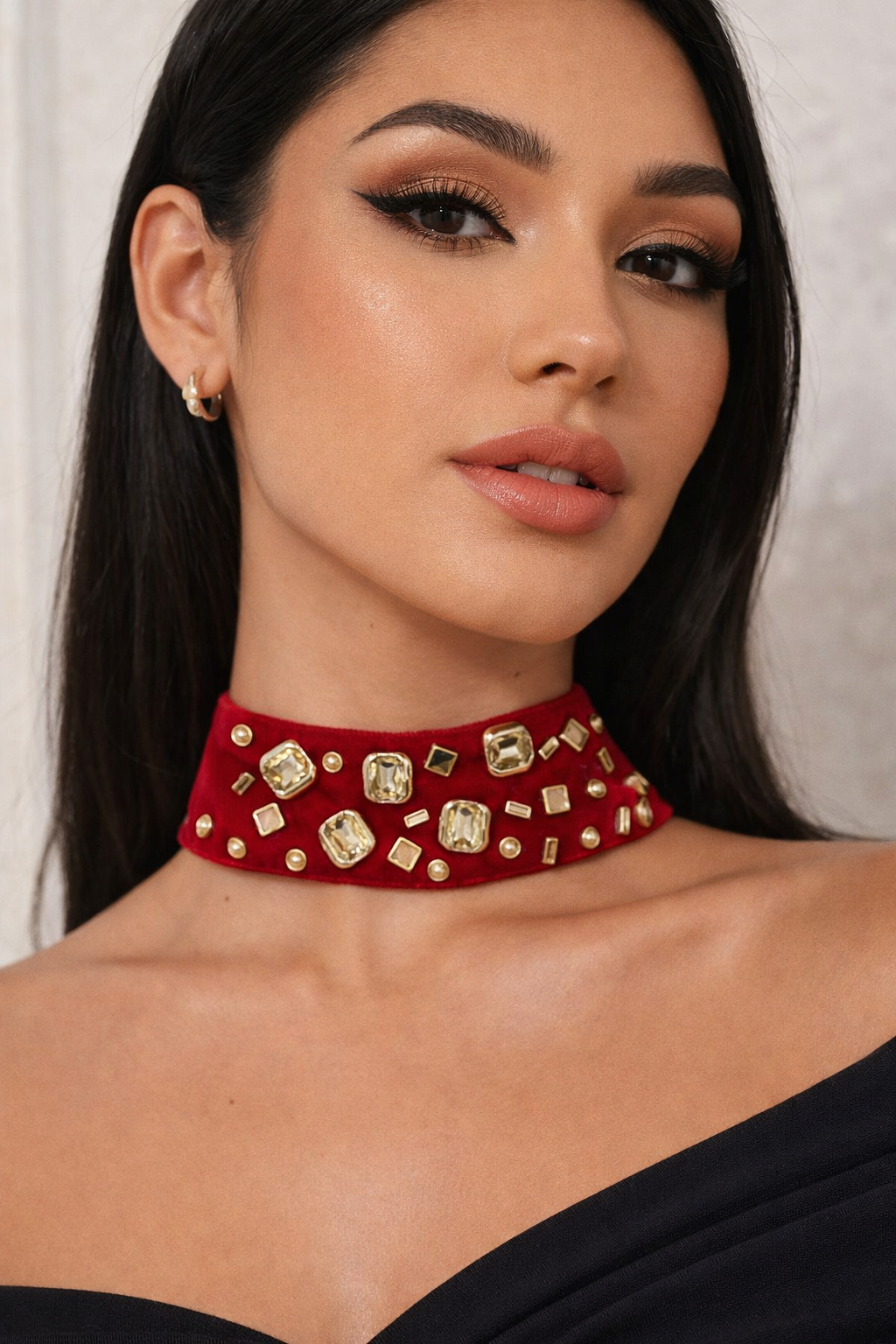 Red Velvet Gemstone Choker Necklace