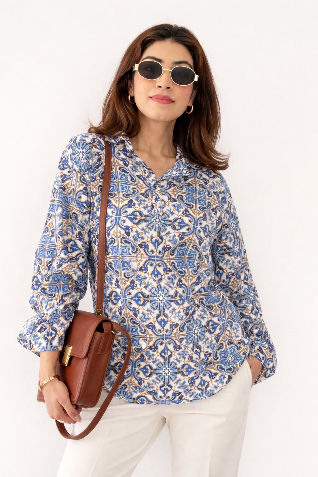 Royal Blue Multi Printed Cotton Top