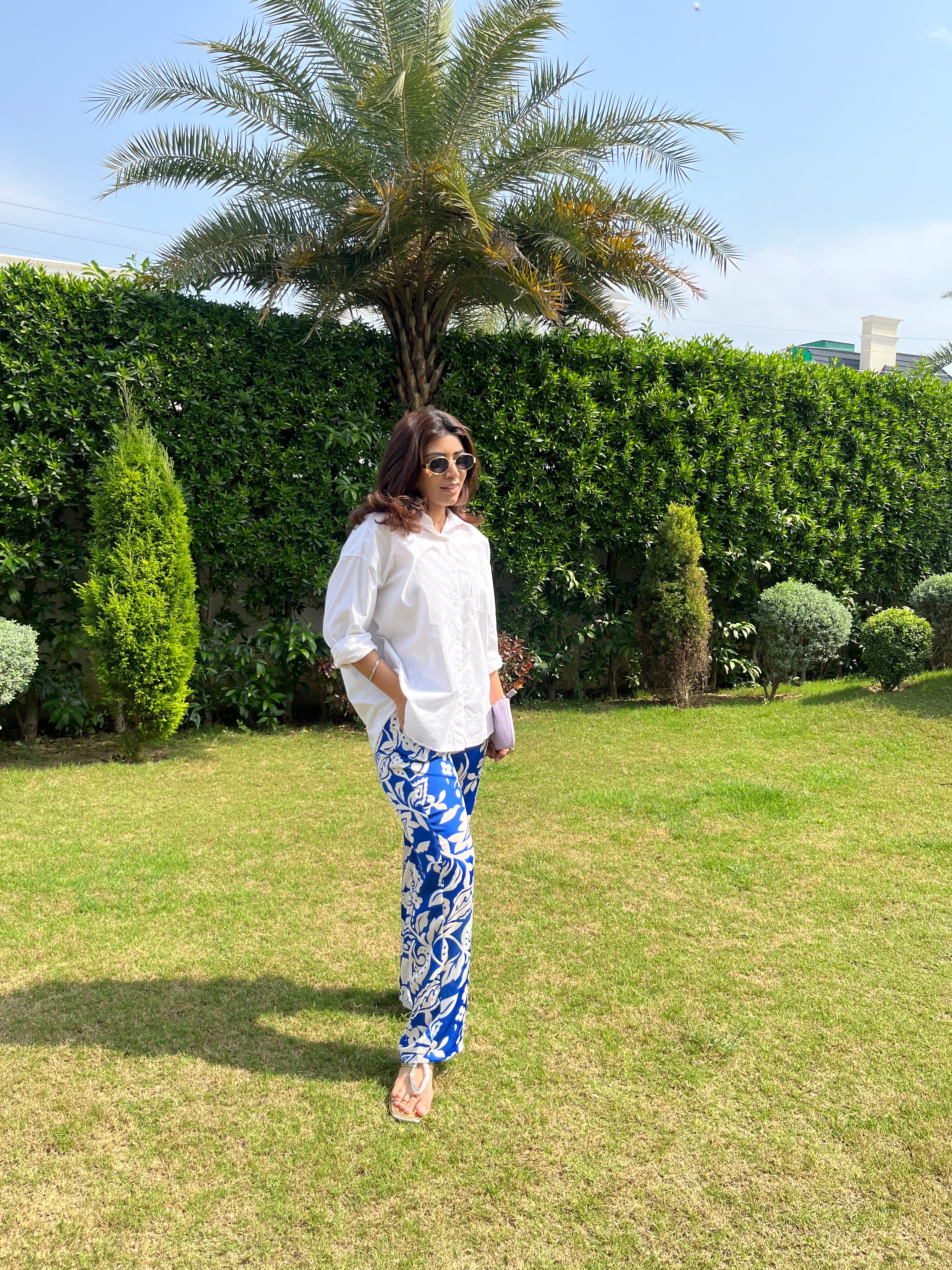 Royal blue Printed Satin Pants