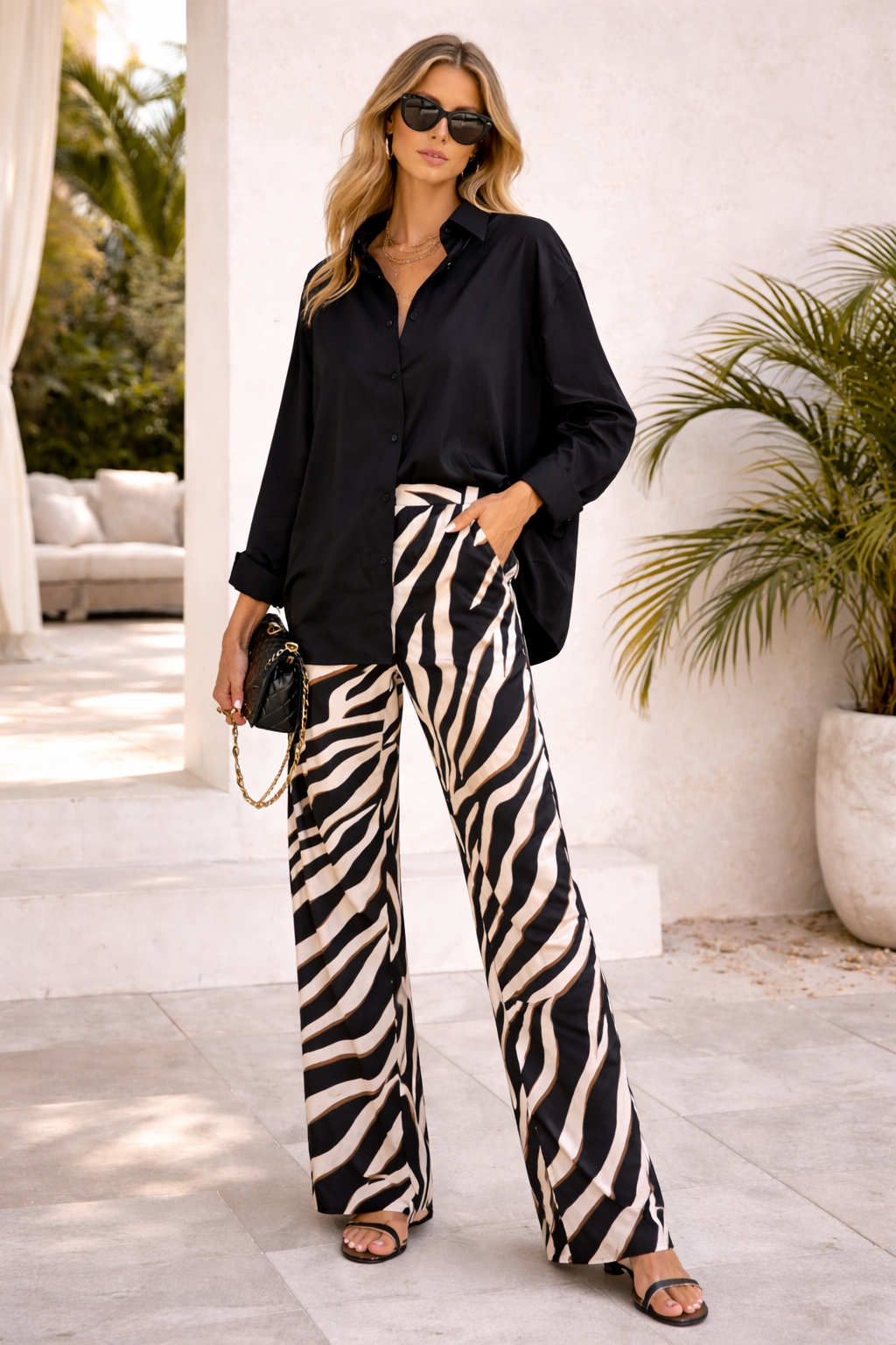 Zebra Flow Wide-Leg Pants