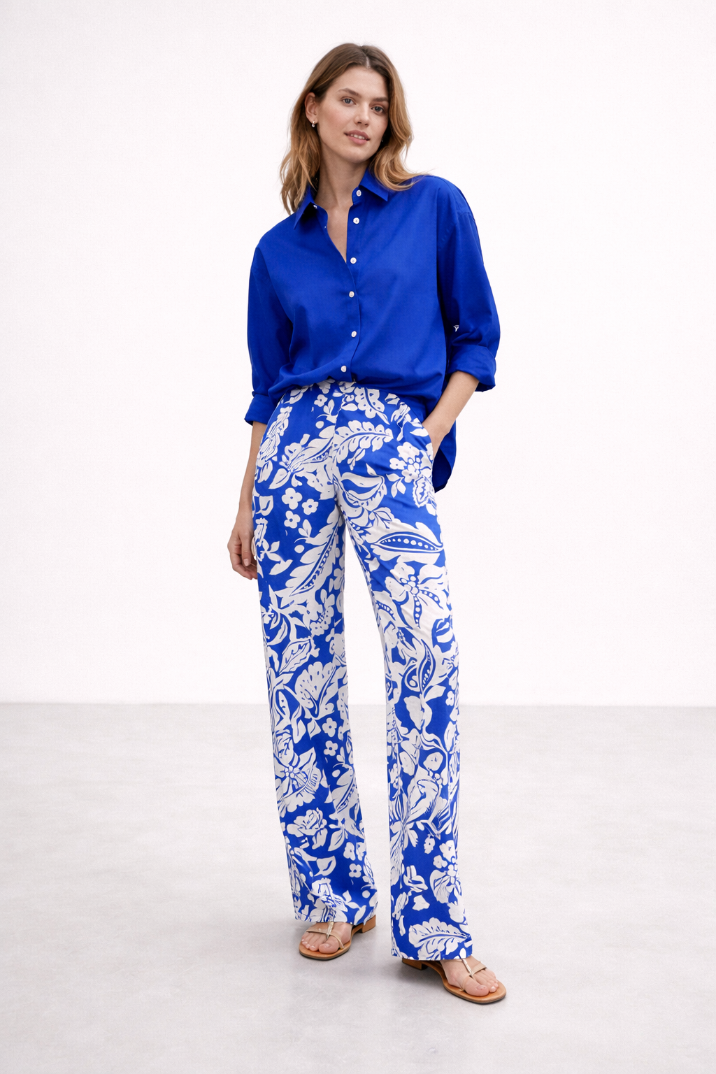 Royal blue Printed Satin Pants