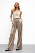 Mushroom Beige Satin Flowy Pants