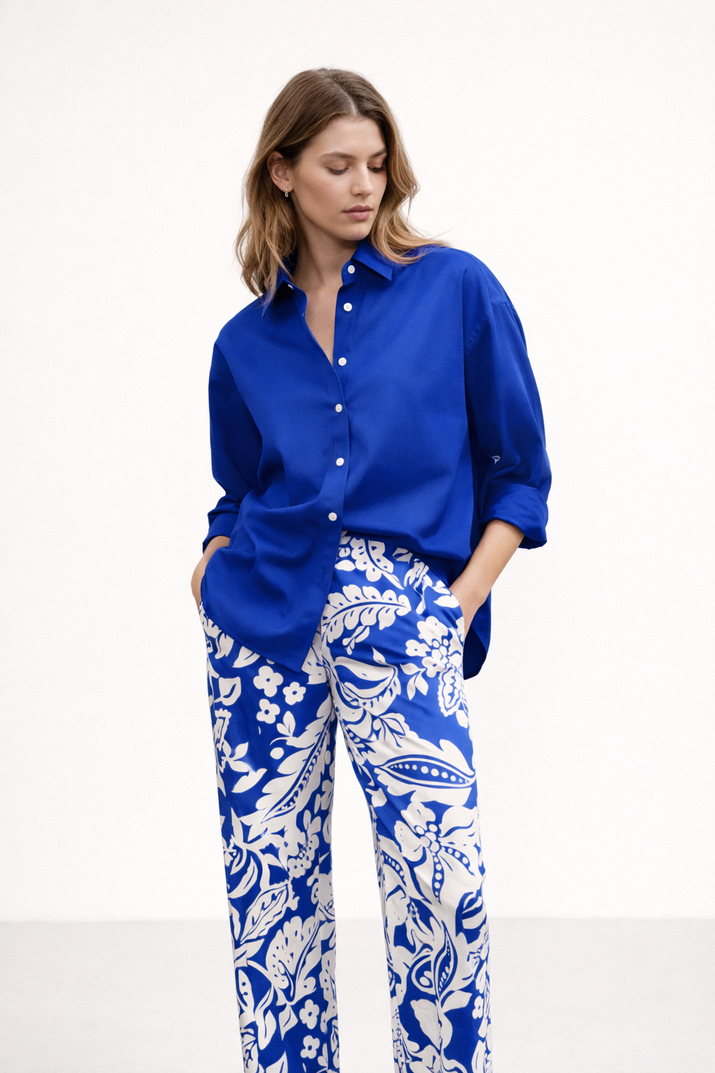 Royal blue Printed Satin Pants