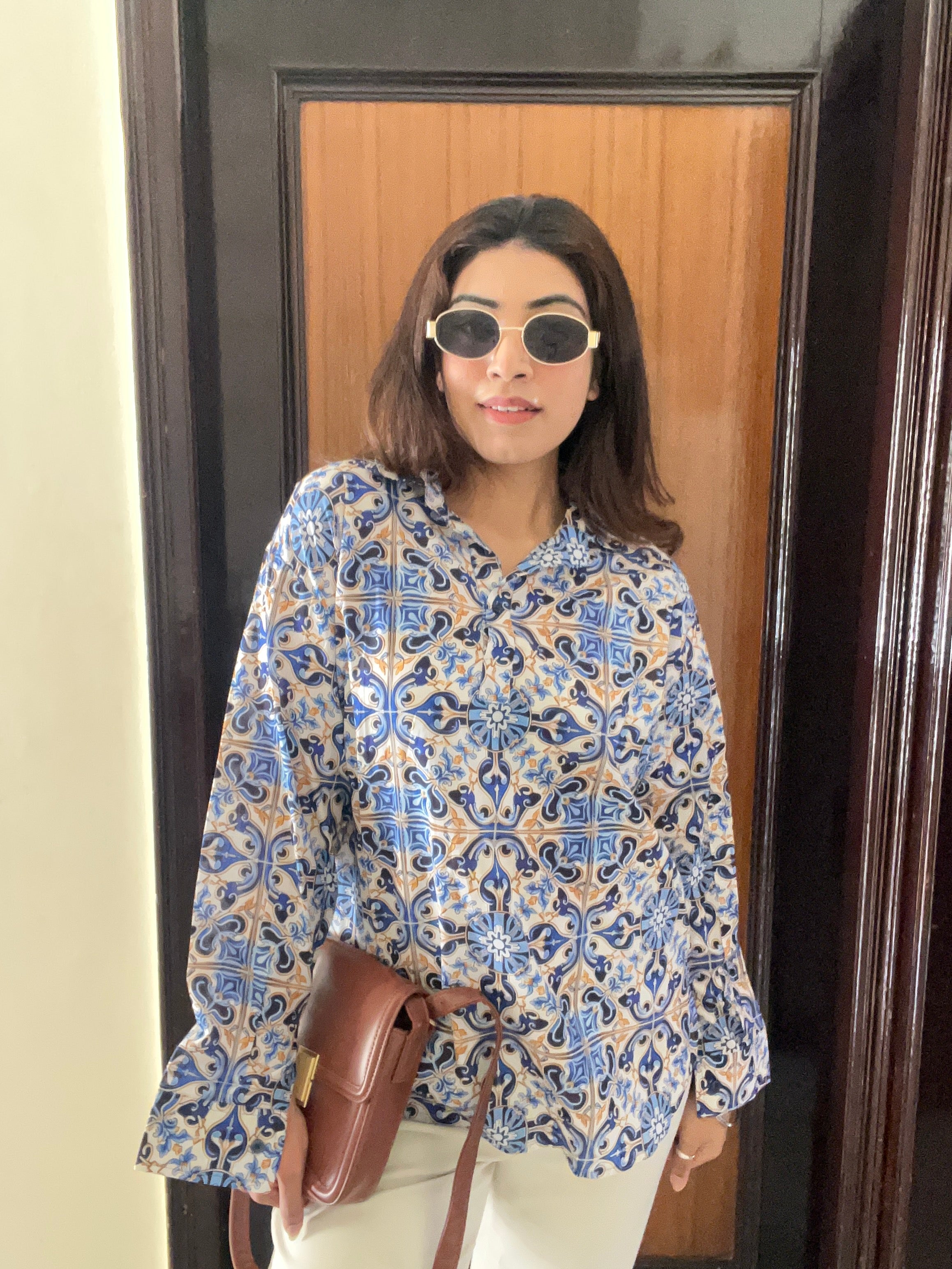 Royal Blue Multi Printed Cotton Top
