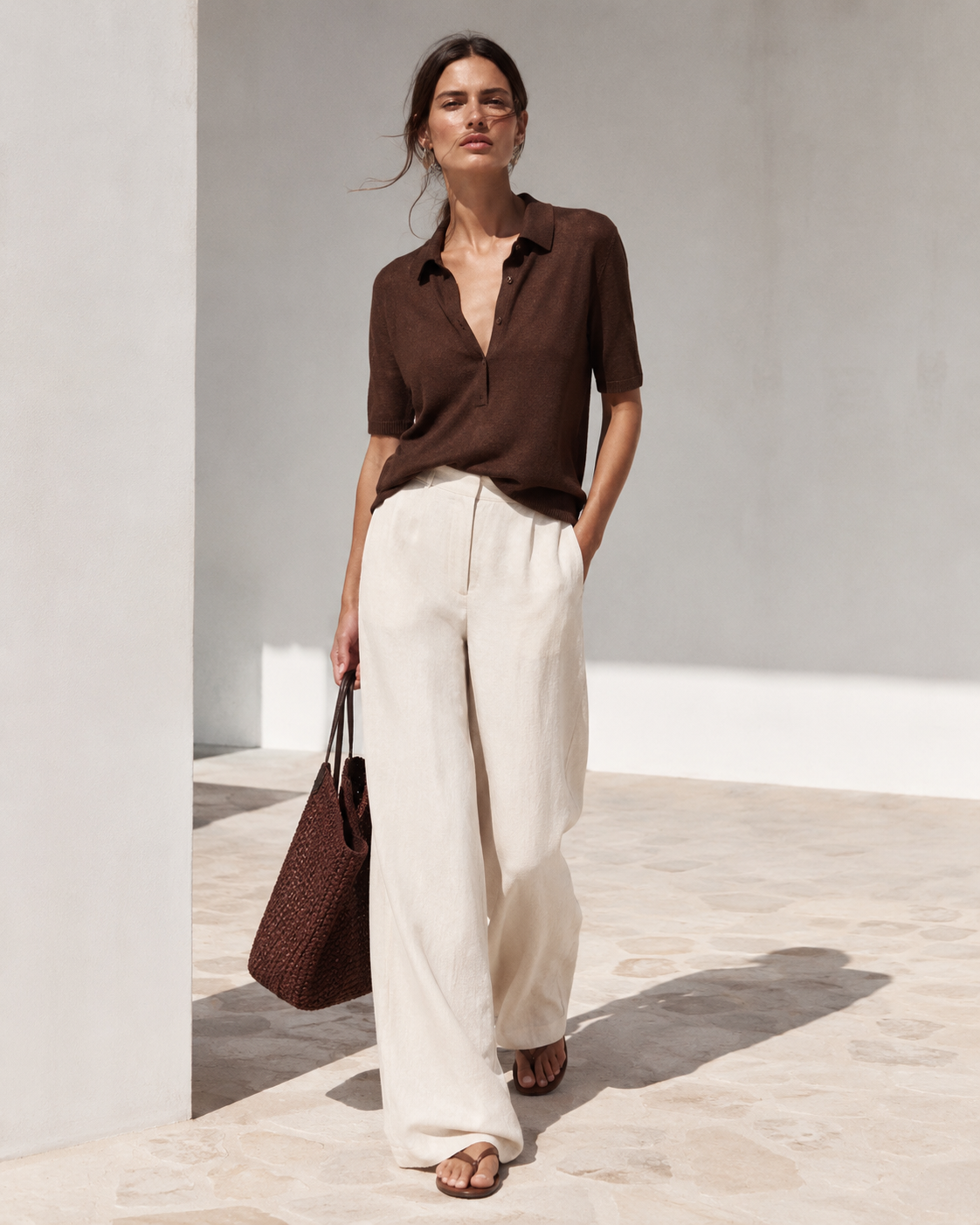 Cotton Linen Off-white Flowy Pants