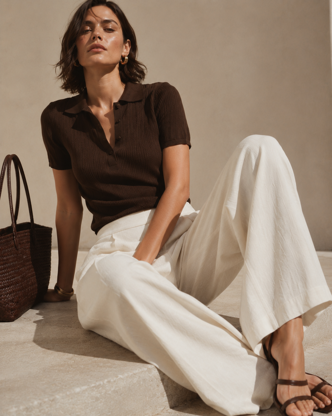 Cotton Linen Off-white Flowy Pants