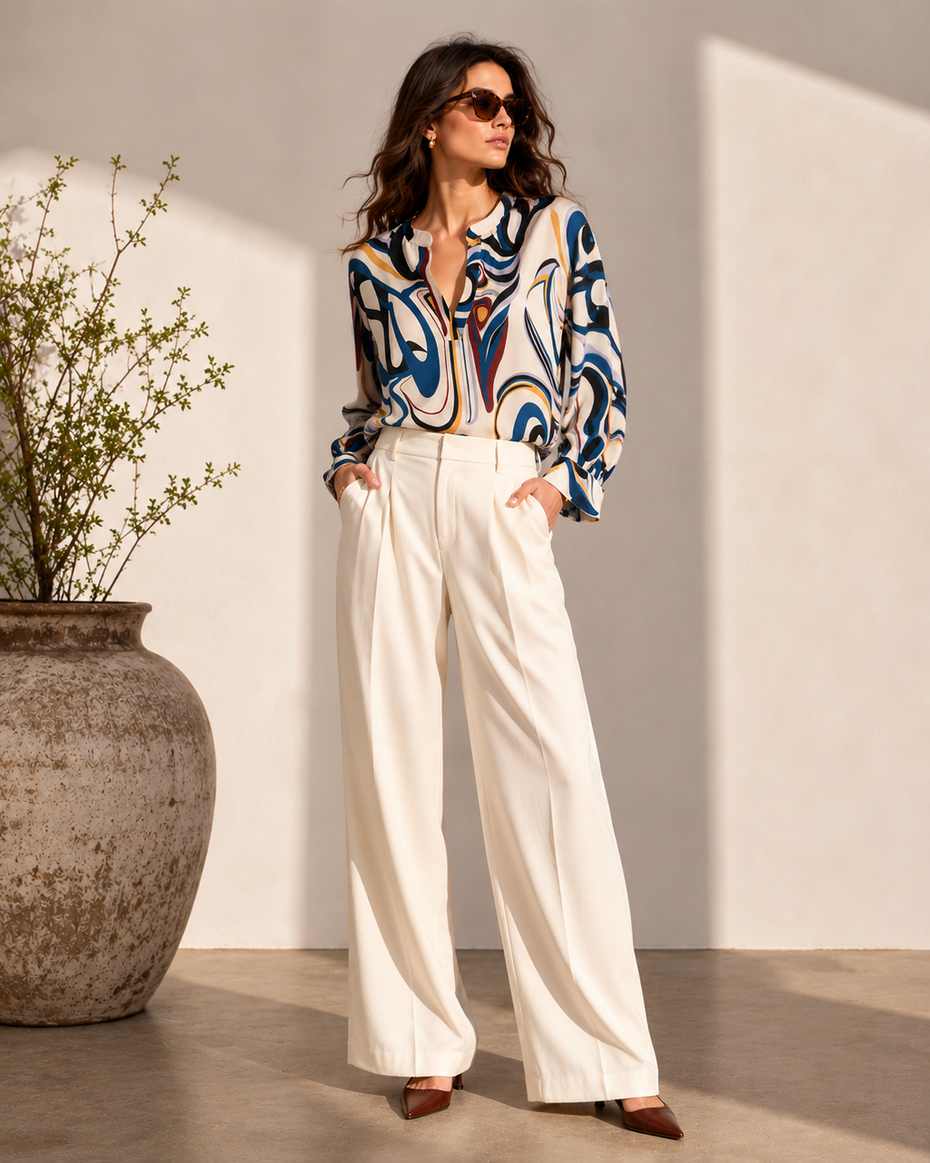 Flowy Cotton Linen Abstract Printed Top