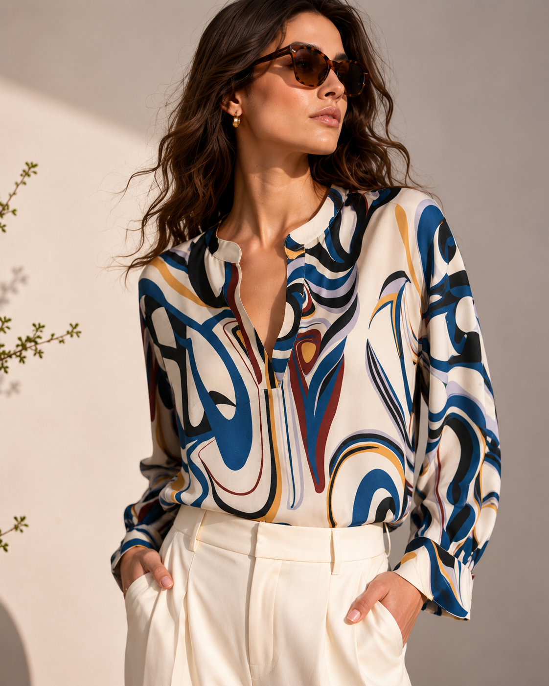 Flowy Cotton Linen Abstract Printed Top