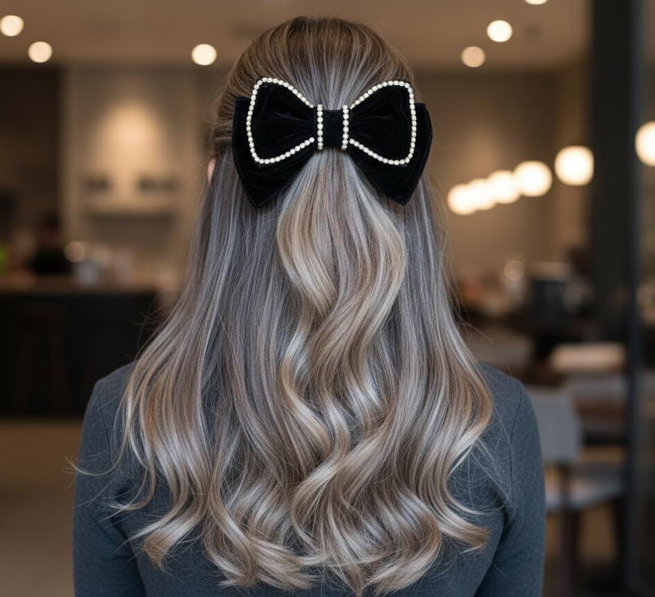 LUXURY BLACK VELVET RHINESTONE BOW