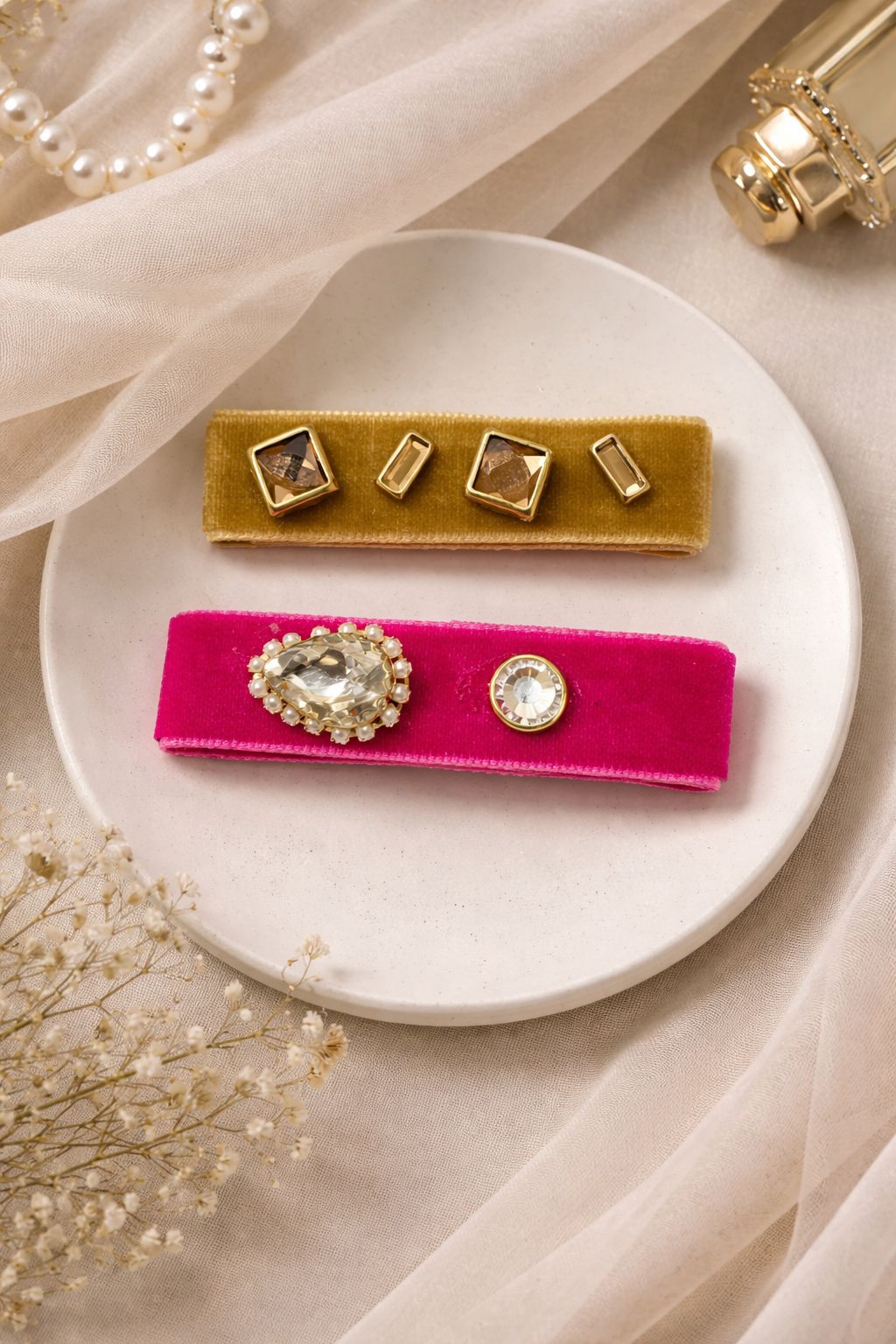 Velvet Jewel Hair Clip Set