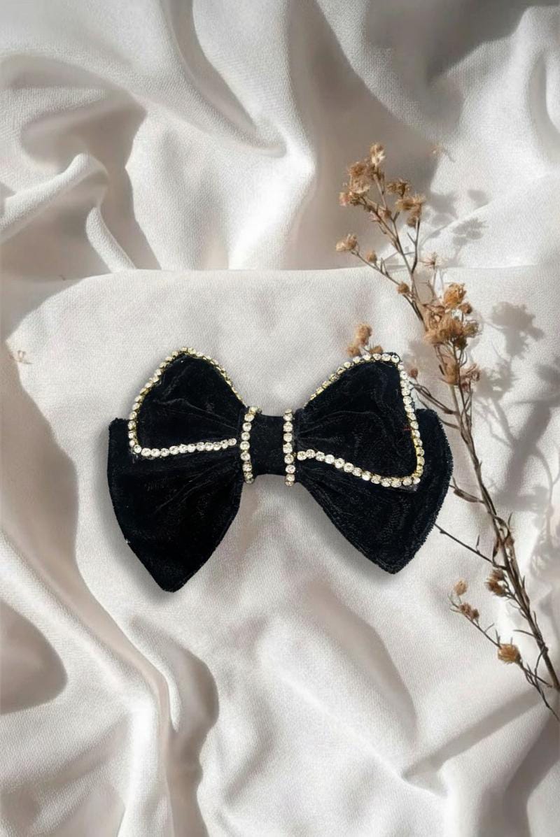 LUXURY BLACK VELVET RHINESTONE BOW