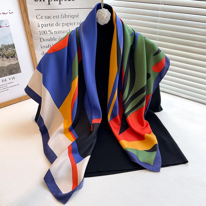 Bold Royal Blue Orange Printed Scarf